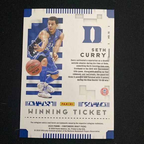 Seth Curry - 2020 Panini contenders draft picks #15 - Picture 2 of 2